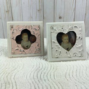 Picture Frames White Pink  Shabby Metal and Wood